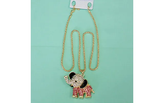 Women Fashion Rhinestone Bling Long Sweater Necklace - Pink & White Elephant
