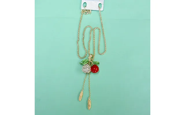 Women Fashion Rhinestone Bling Long Sweater Necklace - Red White Cherry And Corn