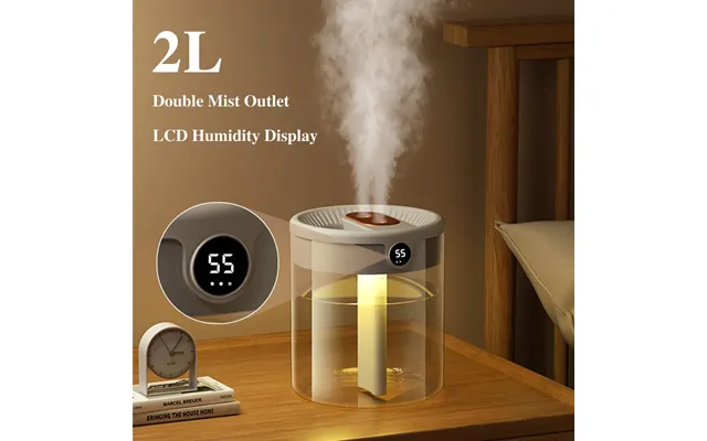 1 Pcs Air Humidifier 2l Large Capacity Double Nozzle - With Lcd Humidity Display Fragrant Essential Oil Diffuser Hmm