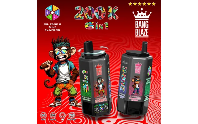 1 Stück 6-in-1-aromen Bang 200k Züge 200000 Zigaretten Wiederaufladbare Elektronische Zigarette Mit 6 Öltanks & Lcd-disp