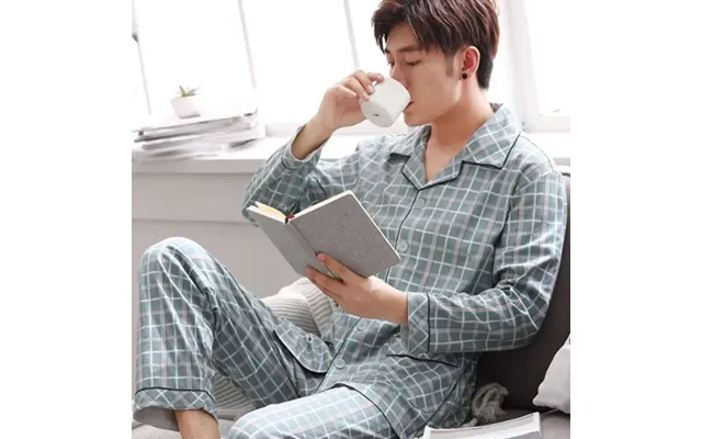 100% Pure Cotton Men's Sleepwear 2-piece Casual Sleepwear Plaid Autumn Sleepwear Home Wear Men's Sleepwear Pure Cotton S