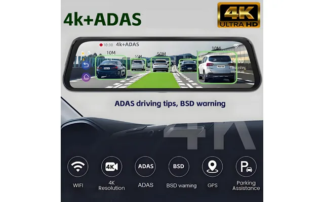 10inch Full Screen Hd 4k Rearview Mirror Streaming Media Driving Recorder Dual Lens With Reversing Image And Wifi