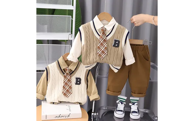 2023 Spring Autumn New Korean Children's Clothing Baby Boys And Girls College Style Knitted Vest Three Piece Set