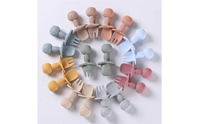 2pcs Food Grade Children Wooden Handle Silicone Spoon Fork Cutlery Baby Training Complementary Food Spoon Babyfeeding Sp