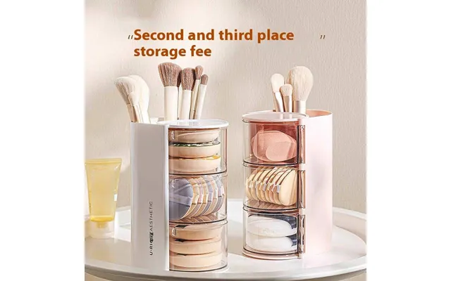 3-tier Rotating Makeup Organizer Dustproof Cosmetic Storage Box For Sponges - Lipsticks