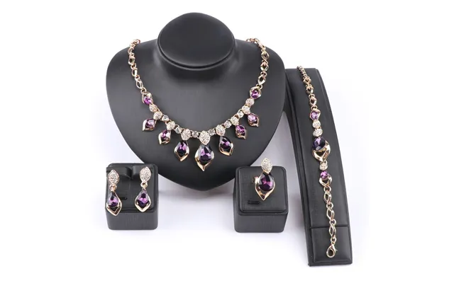 African Jewelry Set Gold Color Purple Zircon Austrian Crystal Women Wedding Necklace Bracelet Earring Ring Jewelry Set