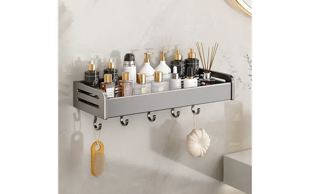 Aluminum Bathroom Shelf With Hooks - Wall Mounted Organizer For Towels, Toiletries & Cosmetics Rustproof, Space-saving, 