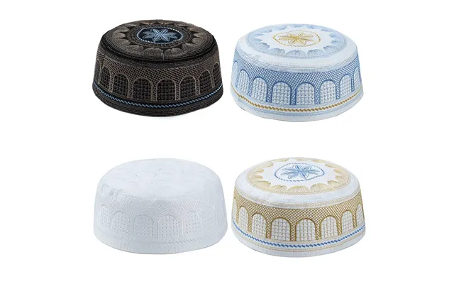 Arabesque Men's Kufi Embroidered Cotton Prayer Cap For Gulf Region 4 Colors 4 Sizes
