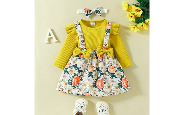 Babies' Clothes Autumn And Winter Baby Suspender Skirt Suit Baby Long-sleeved Romper Flower Bow Suspender Skirt