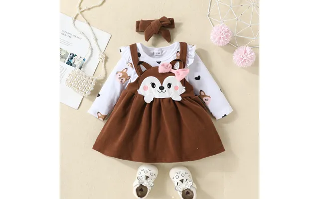 Babies' Clothes Autumn And Winter Infants And Young Children Cartoon Fox Love Print Long-sleeved Romper Bow Strap Dress 