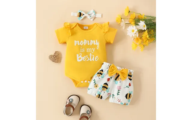 Babies' Clothes Baby Short Sleeve Triangle Romper Shorts Set Baby Girl Letter Fly Sleeve Top Cute Bee Bow Knot Shorts
