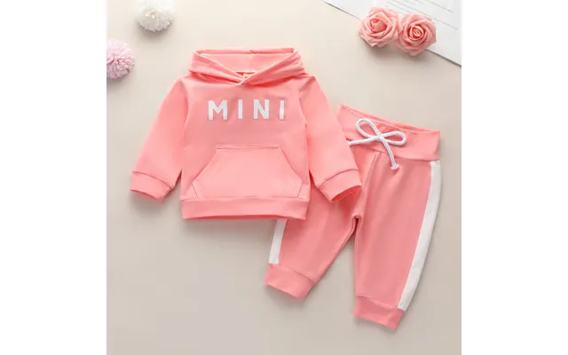 Babies' Clothesz Baby Hooded Letter Print Sweater Pocket Pullover Trousers Suit Female Treasure Two-piece Set