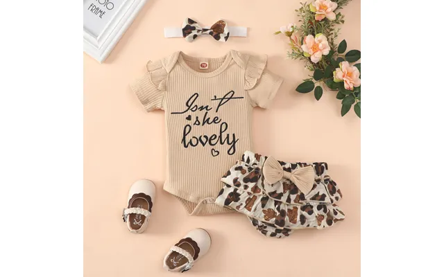 Babies' Clothing Infants And Young Children Embroidered Letters Small Flying Sleeve Triangle Romper Leopard Print Shorts