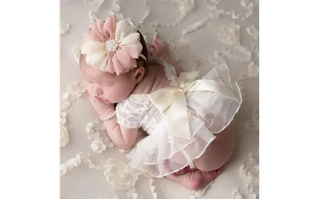 Baby Photography Props Outfit Lace Bowknot Skirt With Flower Headband For Newborn Infant Girls Photo Taking Accessories 