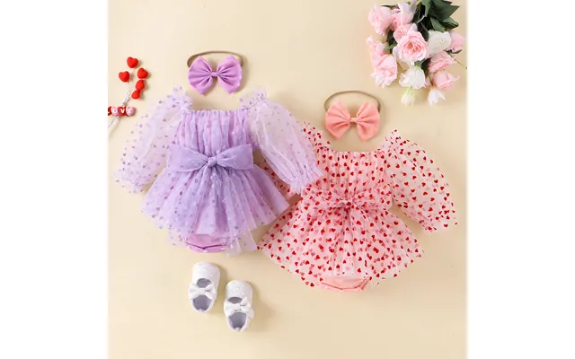 Baoshi Clothing Spring And Autumn New Newborn Children's Love Mesh Harper With Headwear Set