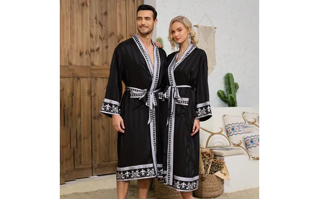 Baroque-inspired Luxury Couple's Robe Set Long Sleeve Satin Bathrobe With Elegant Embroidery Matching Loungewear For Him