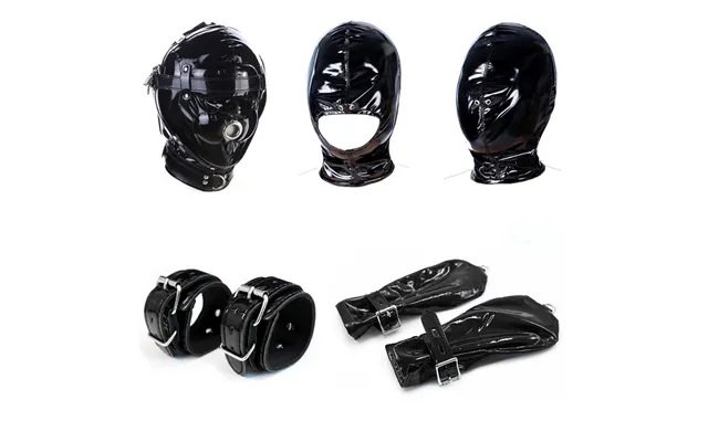 Black Masked Sexy Wetlook Sex Bondage Mask Hood With Lockable Plush Erotic Gloves Handcuffs For Couples Fe