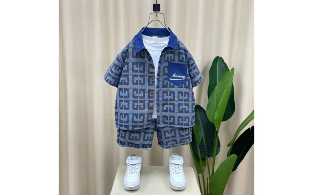 Boys Summer Clothes New Handsome Boy Baby Clothes Stylish Children's Summer Denim Shirt Short Sleeved Suit