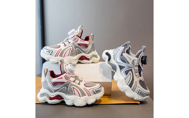 Breathable Boys' Sneakers Lightweight Basketball & Running Shoes For Teens Sizes 26-37 - Gray Red