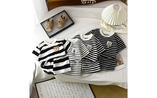 Children's Short Sleeved Suit Black And White Striped Boy's T Shirt Baby Summer Children's Clothing Girl's Shorts Baby C