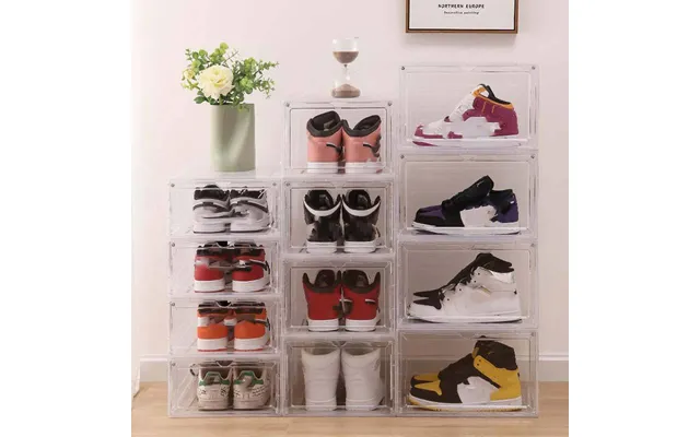 Clear Stackable Sneaker Storage Box - 12 Pack Shoe Display Case With Flip Top Lid For Basketball Shoes & Sneaker Collect