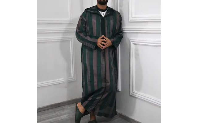 Cross-border Ethnic Style Menswear Fall 2023 New Aliexpress Color Block Stripe Long Muslim Robe Hoodie