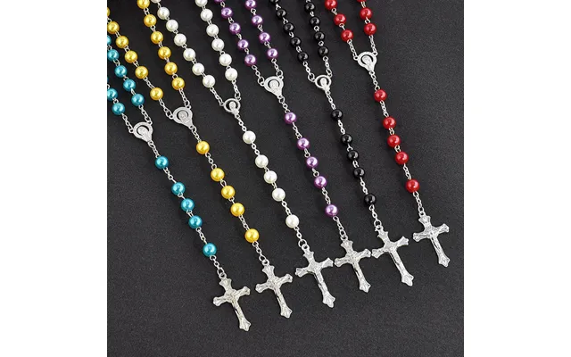 Cross-border European And American Pearl Cross Rosary Long Tassel Necklace Fashion Temperament Unisex Sweater Chain