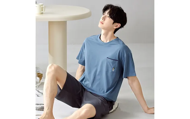 Cross-border New Men's Pajamas Summer Short-sleeved Cotton Teenagers Summer Shorts Round Neck Home Clothes Suit