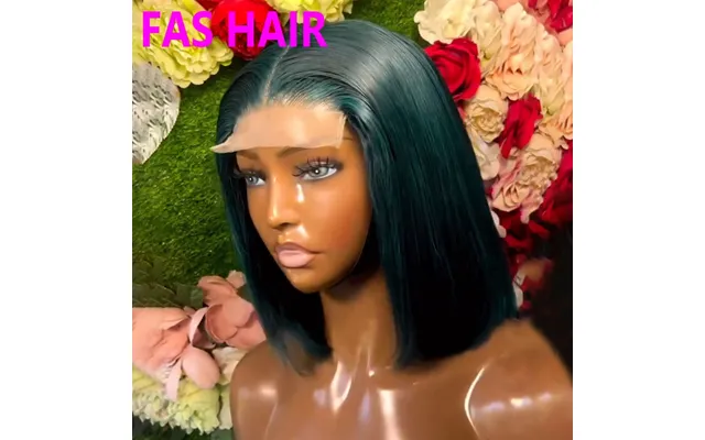Double Drawn Dark Green Straight Bob Wig - 100% Human Hair Natural Look, Heat Resistant, Medium Length
