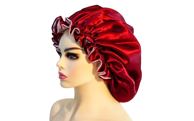 Double Layer Satin Nightcap With Cuffs And Earrings - Shower Cap With Lace