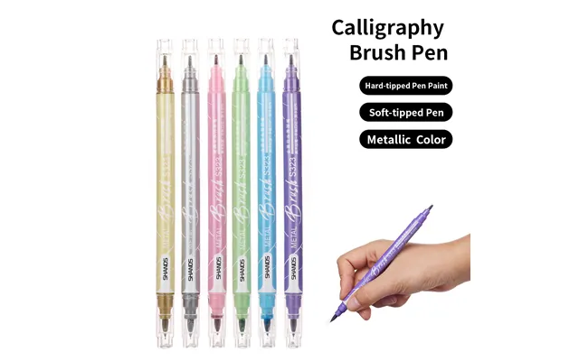Dual Tip Calligraphy Brush Pens For Hand Lettering, Journaling & Art - Metallic Colors 6-pack