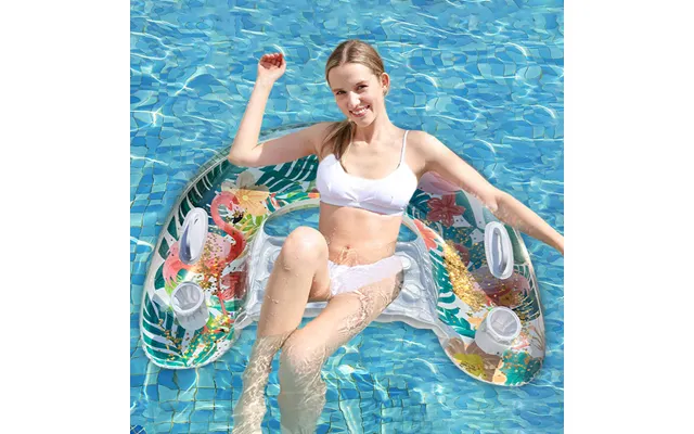 Environmentally Friendly Pvc Thickened U Shaped Sequined Flamingo With Cup Holder Inflatable Lounge Chair Portable Adult