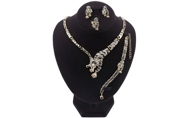 Exquisite Dubai Gold Tiger Crystal Jewelry Set Woman Wedding Costume Design Necklace Earring Ring Bracelet Set