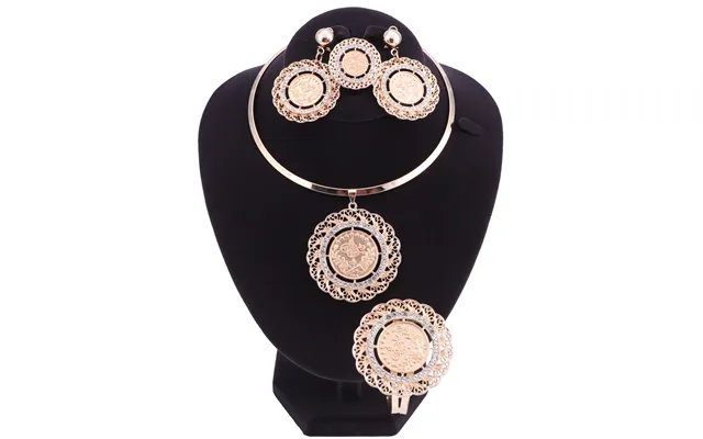 Fashion Jewelry Dubai Crystal Jewelry Sets African Women Big Necklace Bangle Earring Ring Jewellery
