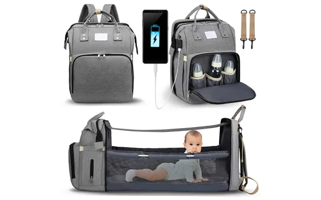Fashionable Mommy Bag Folding Baby Bed Mother Large Capacity Portable Milk Bottle Diaper Double Shoulder Mom's Bag