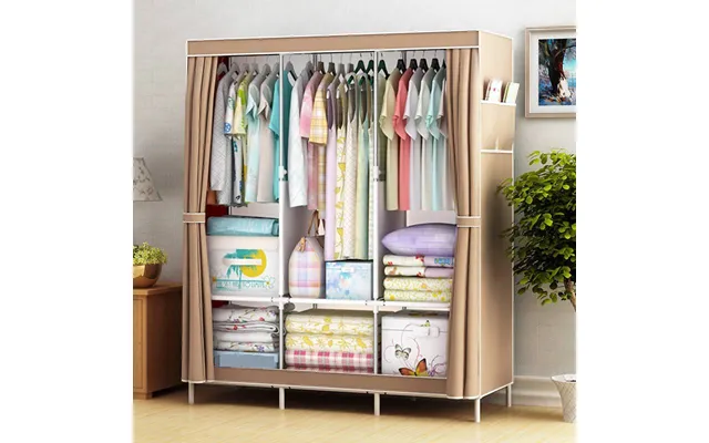 Foldable Wardrobe Closet With Dust Cover Sturdy Metal Frame & Fabric Storage Cabinet Modern Design - Spacious