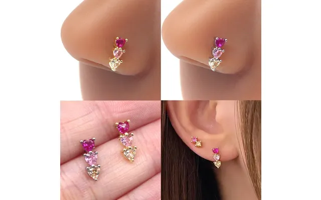 Gaibei European And American Cross-border Heart-shaped Nose Nail Ear Bone Nail Three-piece Heart Stud Earrings Stainless