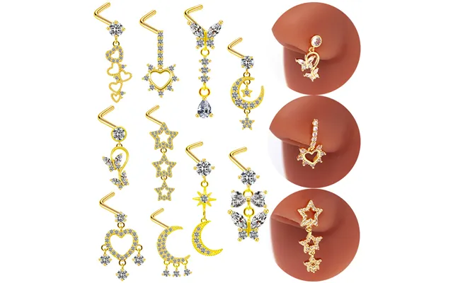 Gatte European And American Cross-border Diamond Heart-shaped Nose Nail Moon Five-star Pendant Nose Nail Piercing Nose N