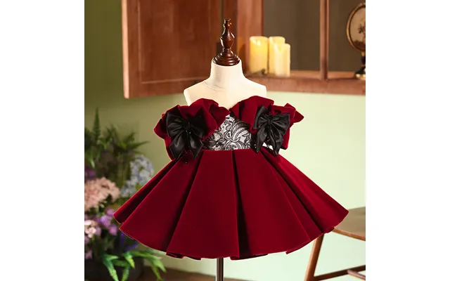 Girls Dress Wine Red Flower Girl Wedding Little Girl Princess Dress Children's Birthday Host Piano Performance Costume