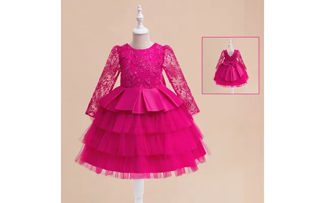 Girl's Lace Long-sleeve Tiered Dress For Weddings & Parties Elegant Princess Style 4y-7y