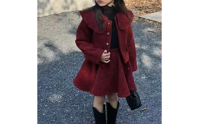 Girls' Winter New Children's Fragrant Wind Fabric Clip Cotton Thickened Coat And Half Skirt Two Piece