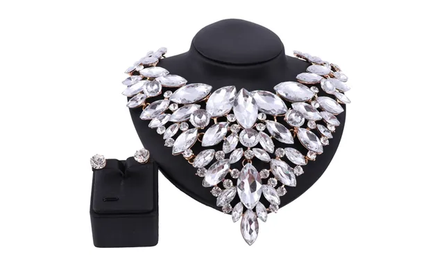 Gold Color Crystal Bridal Statement Jewelry Set For Brides Necklace Earring Wedding Party Accessories Jewelry Sets