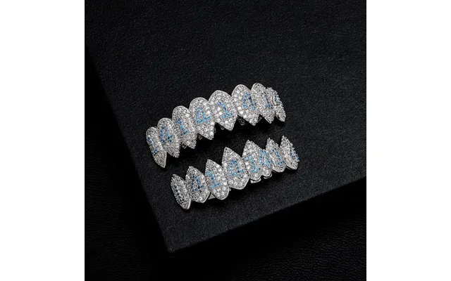 Golden Australia Micro-inlaid Blue Diamond Digital Gold Teeth Eight Teeth Micro-inlaid Zirconium Tapered Braces Hallowee