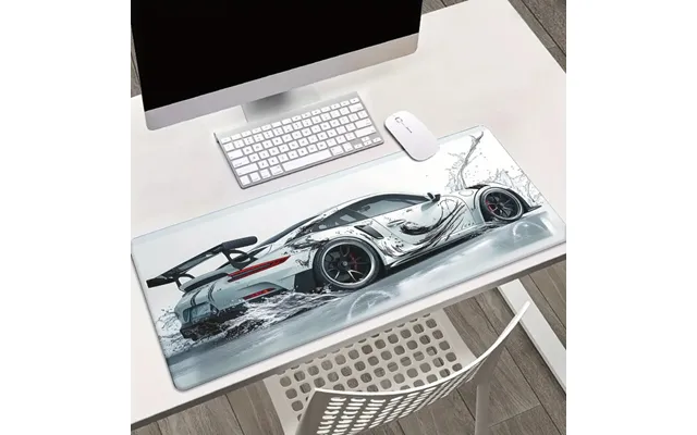 Großes - Weißes Gaming-mauspad Und Schreibtischunterlage Im Dynamischen Sportwagen-design Multifunktionale