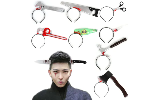 Halloween Scary Headband With Fake Knives, Scissors, Wrench, Saw, Axe & Hammer - Funny Prank Accessories For Costume Par