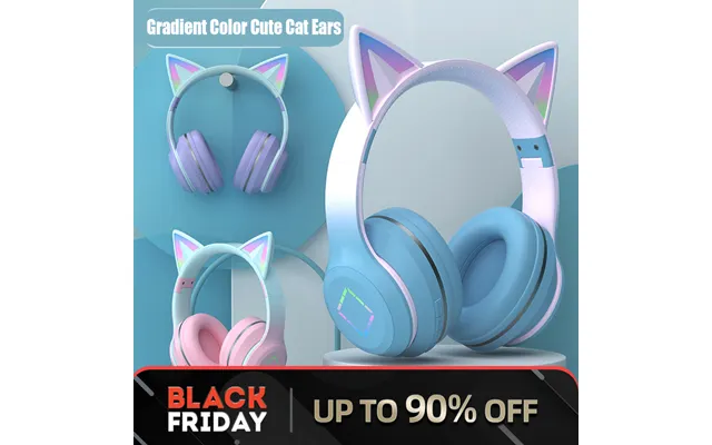 Headset Bluetooth Headphone Wireless Music Gradient Color Led Light Cat Ear With Mic Gamer Earphone Christmas Gifts