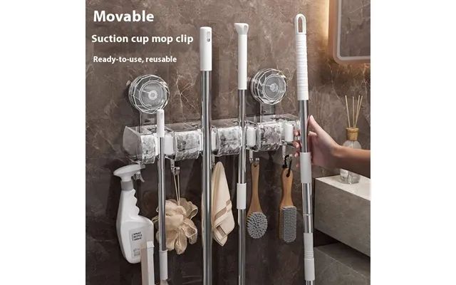 Heavy Duty Suction Cup Broom Holder - Wall Mount Storage Organizer For Mop, Broom & Cleaning Tools, Strong Adhesive Hook