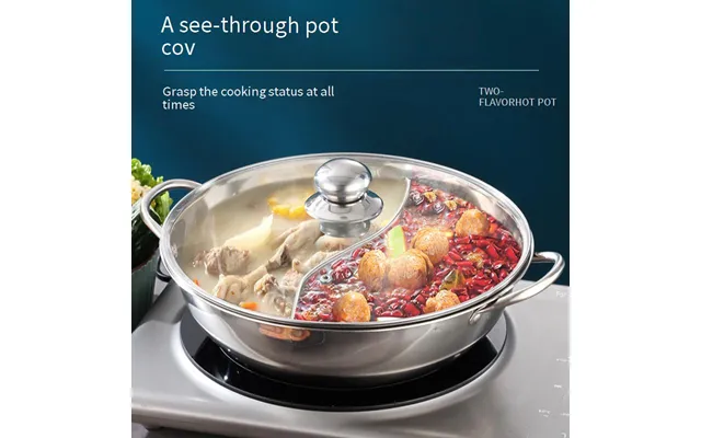 Heavy-duty Stainless Steel Hot Pot With Lid - Dual-soup Design For Induction Cooktops & Gas Stoves Includes Handles & Gi