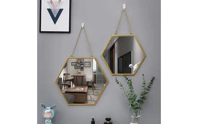 Hexagon Wall Mirror Set Gold Metal Frame - Bathroom & Bedroom Decor