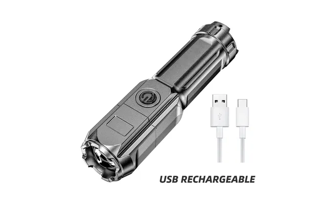 High Power Led Flashlight Usb Rechargeable Torch Portable Zoomable Camping Light 3 Lighting Modes Use High Strength Abs 